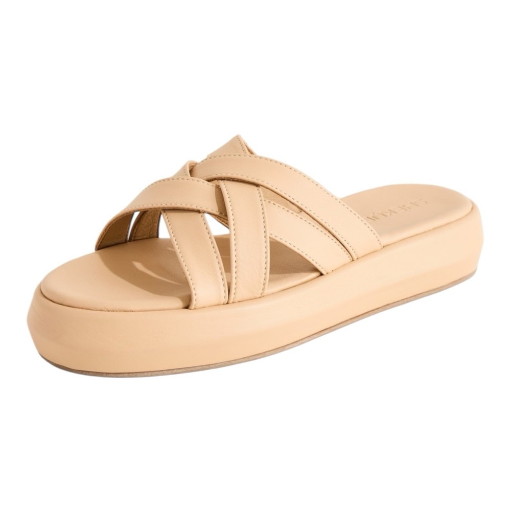 Shekudo Osisi Flatform Sandals Women's 38 US 8 Beige‎ Woven Slides Handmade NEW